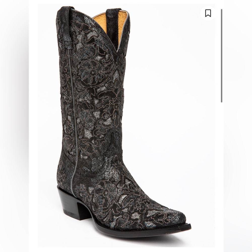 Black and Silver Embroidered Cowboy Boots